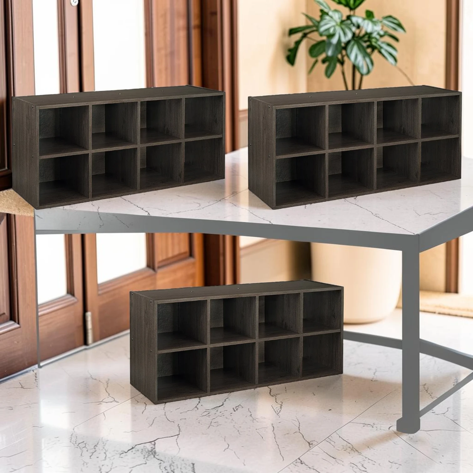 homeshoerack 8-Cube Shoe Organizer, Laminated Wood Closet Storage Station, 36-Inch Wide, Espresso (3 Pack)